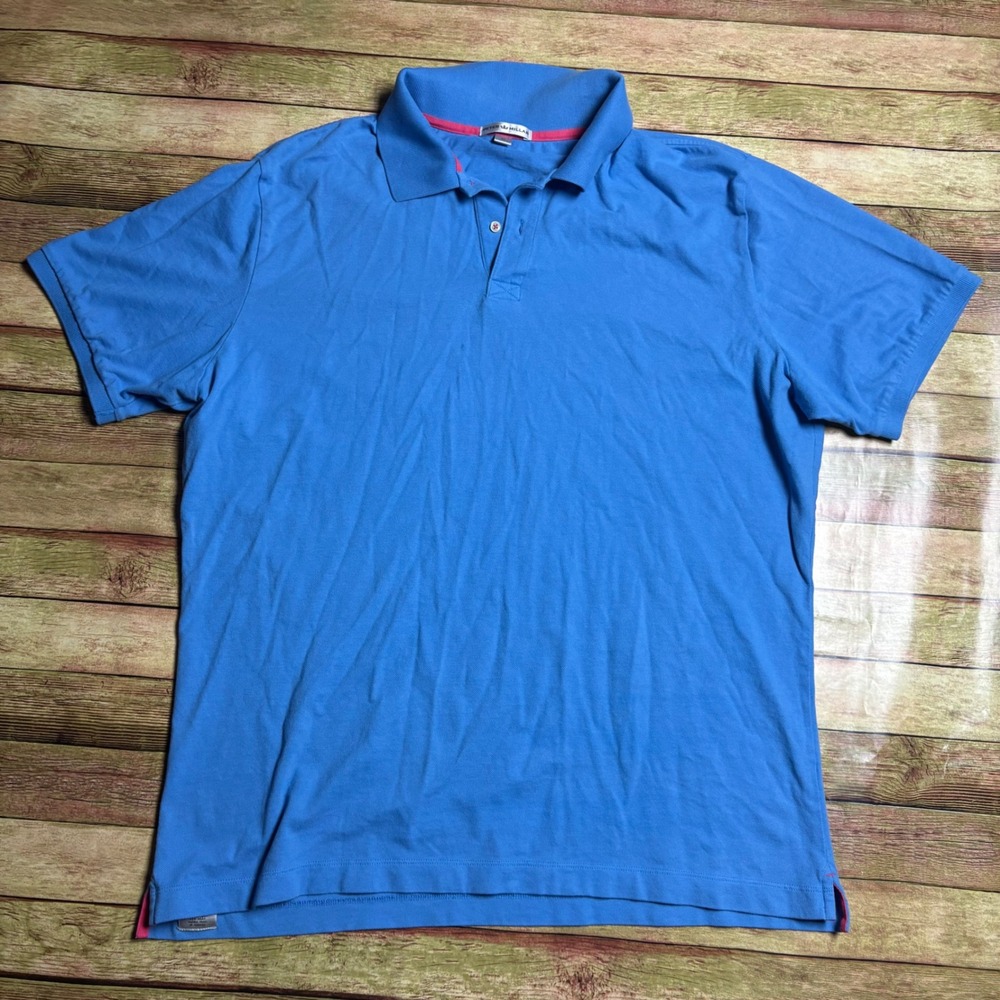 Peter Millar Mens XL Blue Pink Trim Short Sleeve Cotton Blend Polo Shirt